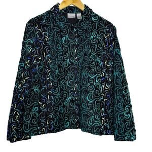 Chicos Blazer Womens Large Multicolor Embroidered Button Up Art to Wear Career‎